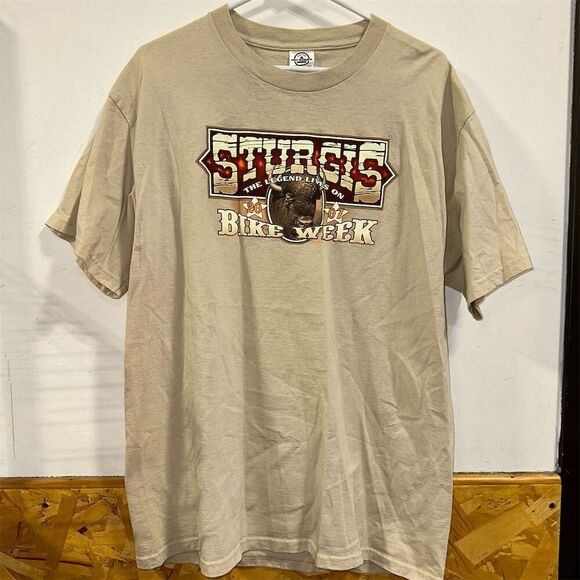 Vintage 2007 Sturgis Bike Week Men's Graphic T-Shirt Beige Size L - Picture 1 of 5